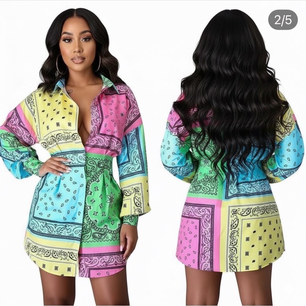 Colorful Patterned Women's Dress. Size Large.
